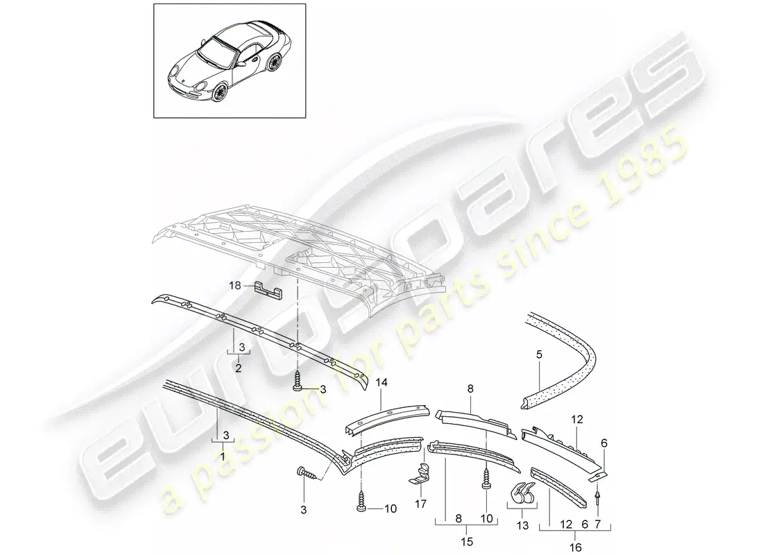 porsche 2010 (997-2) convertible top parts diagram