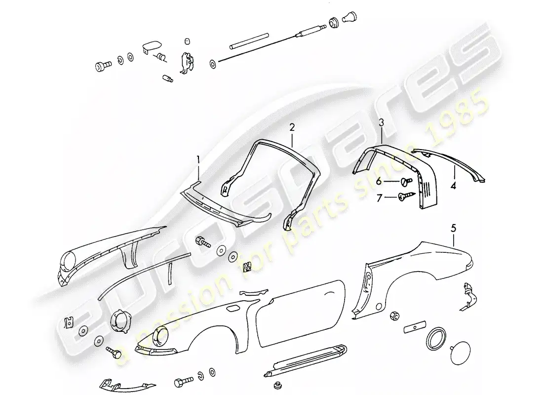 porsche 1969 (911/912) exterior panelling parts diagram