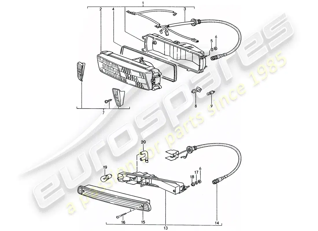 porsche 1988 (944) additional headlight - turn signal parts diagram