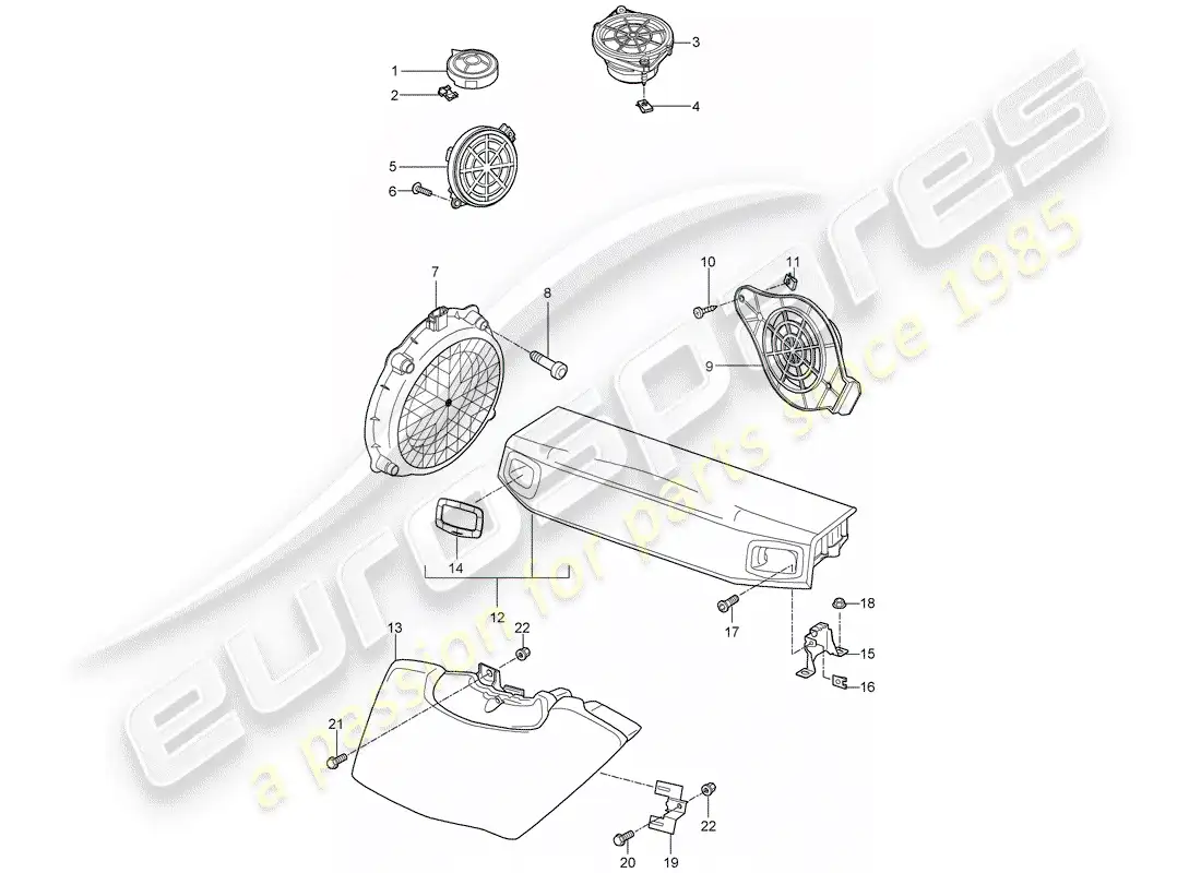 porsche 2008 (997-1 turbo / gt2) loudspeaker parts diagram