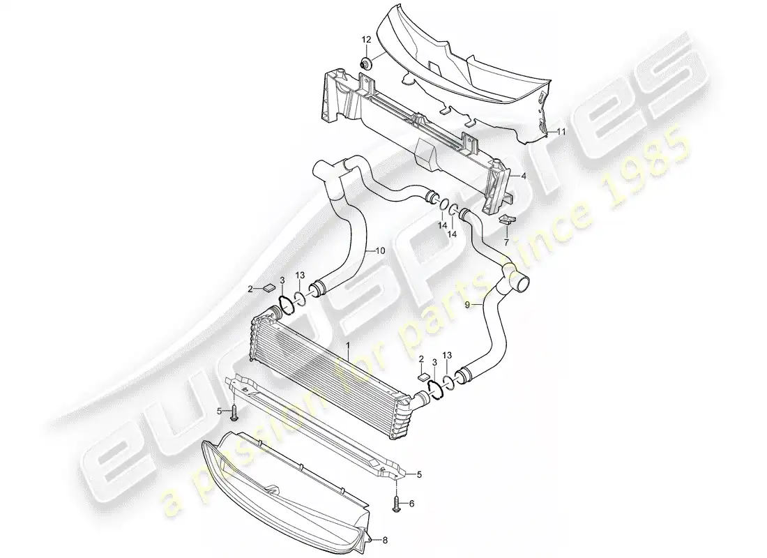 porsche 2008 (997-1 turbo / gt2) radiator parts diagram