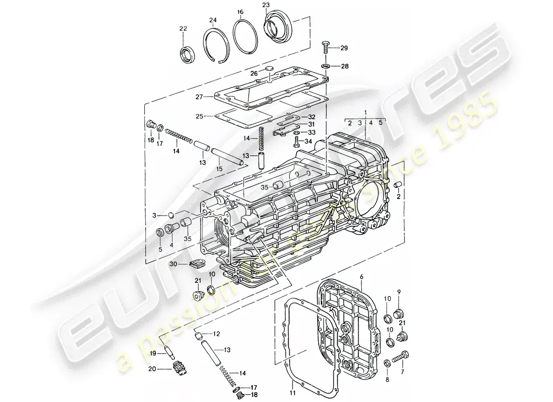 porsche 1993 (928) manual gearbox - replacement transmission - transmission case parts diagram