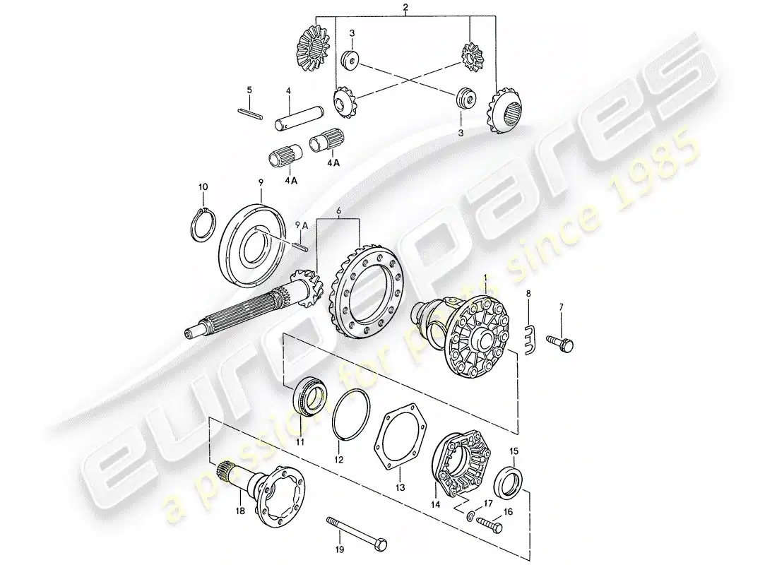 porsche 1990 (928) manual gearbox - differential parts diagram