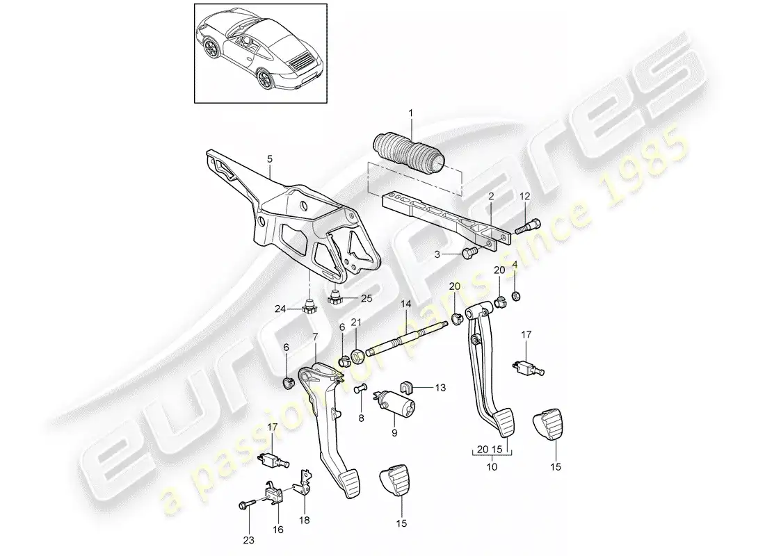 porsche 2009 (997-2) pedals parts diagram