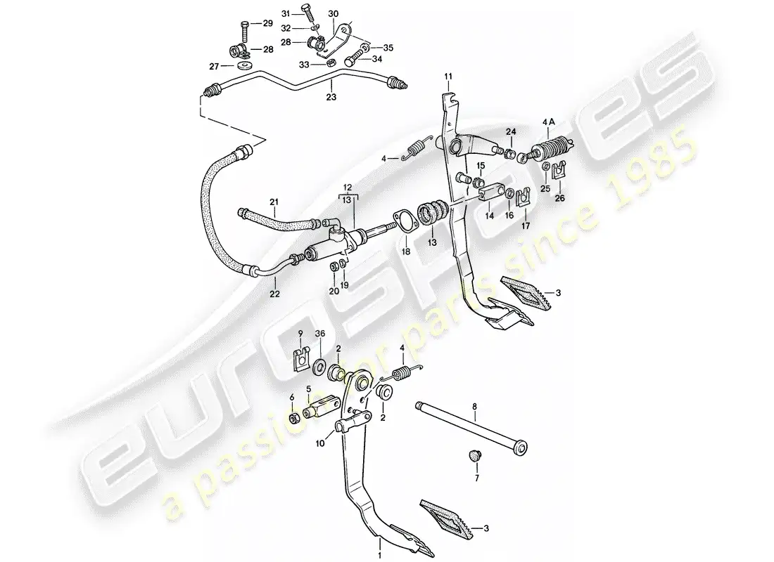 porsche 1987 (944) brake - clutch - pedals parts diagram