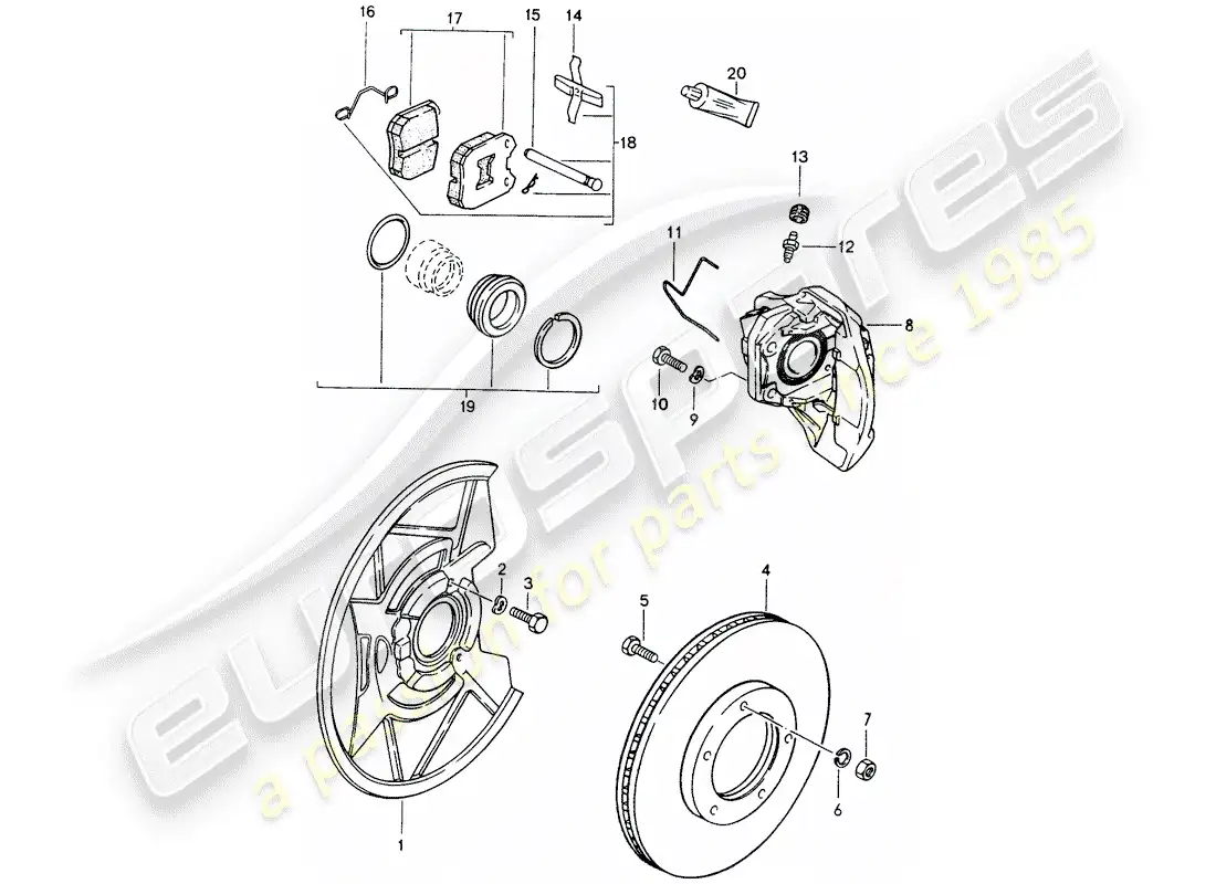 porsche 1986 (924s) disc brakes - front axle parts diagram