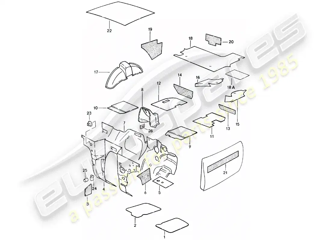 porsche 1981 (924) body shell - sound proofing 1 parts diagram