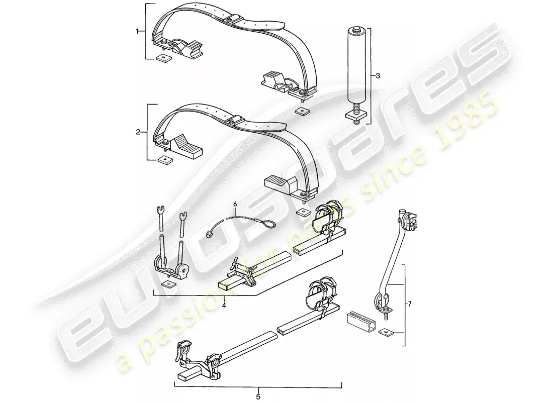 porsche 1987 (924s) roof transport system parts diagram