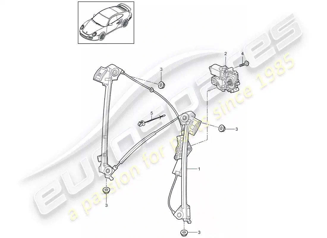 porsche 2012 (997-2 turbo / gt2 rs) window regulator part diagram