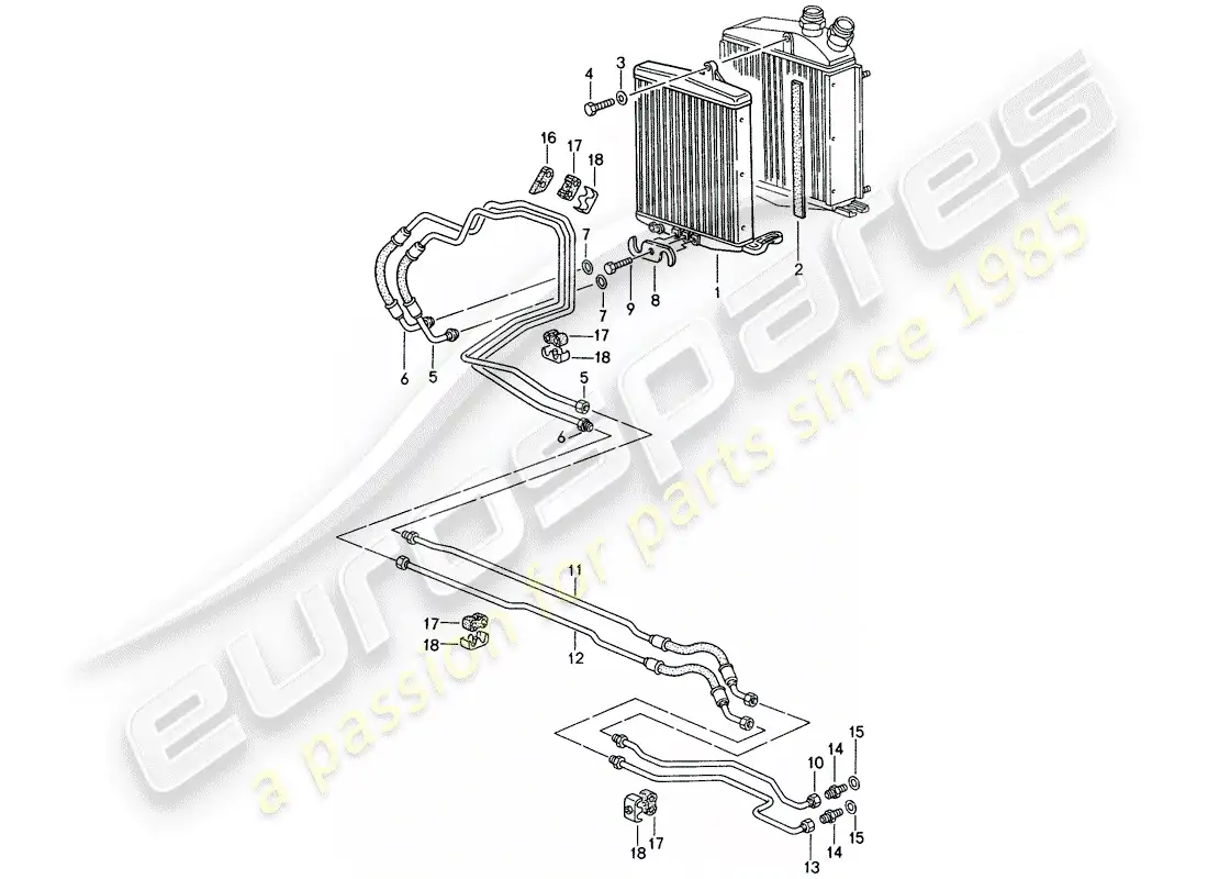 porsche 1996 (993) tiptronic - atf cooler - atf lines parts diagram