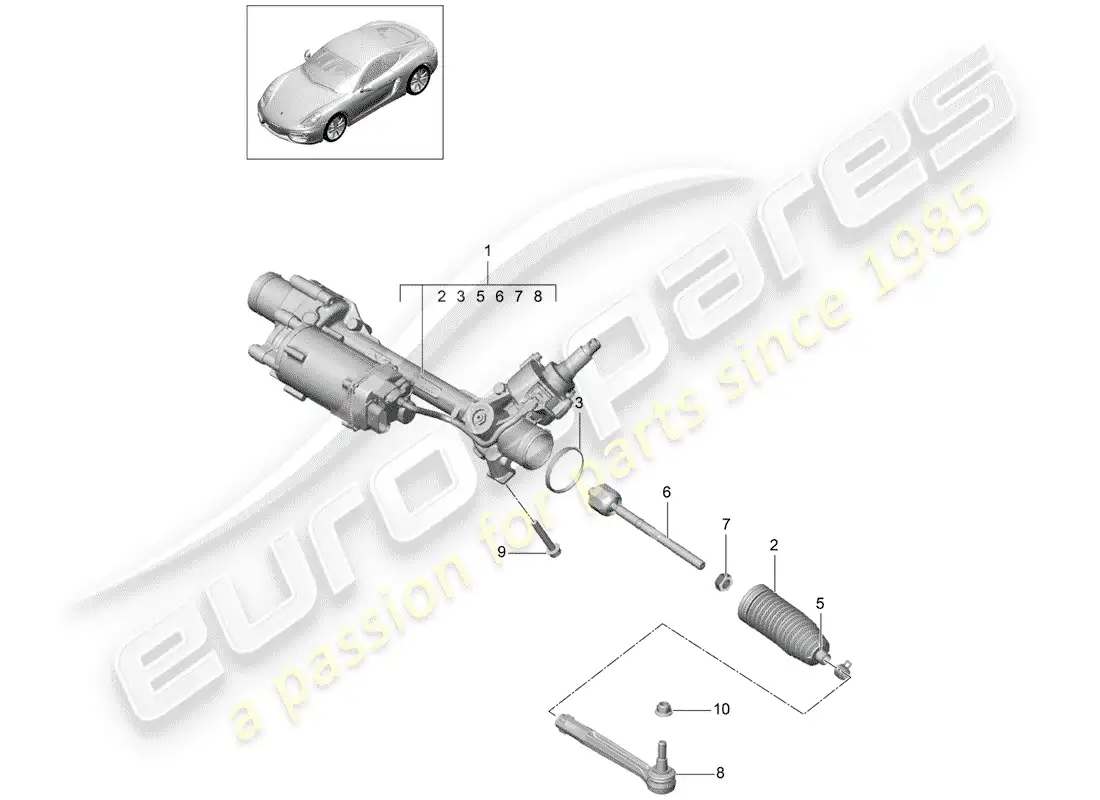 porsche 2015 (981 cayman) steering gear parts diagram