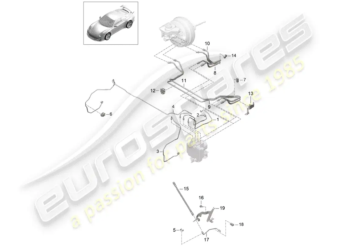 porsche 2016 (991-1 r/gt3/rs) brake line parts diagram