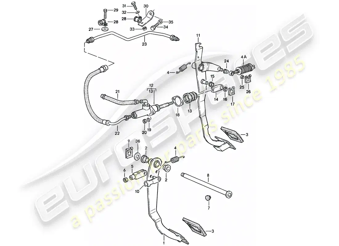 porsche 1988 (924s) brake - clutch - pedals parts diagram