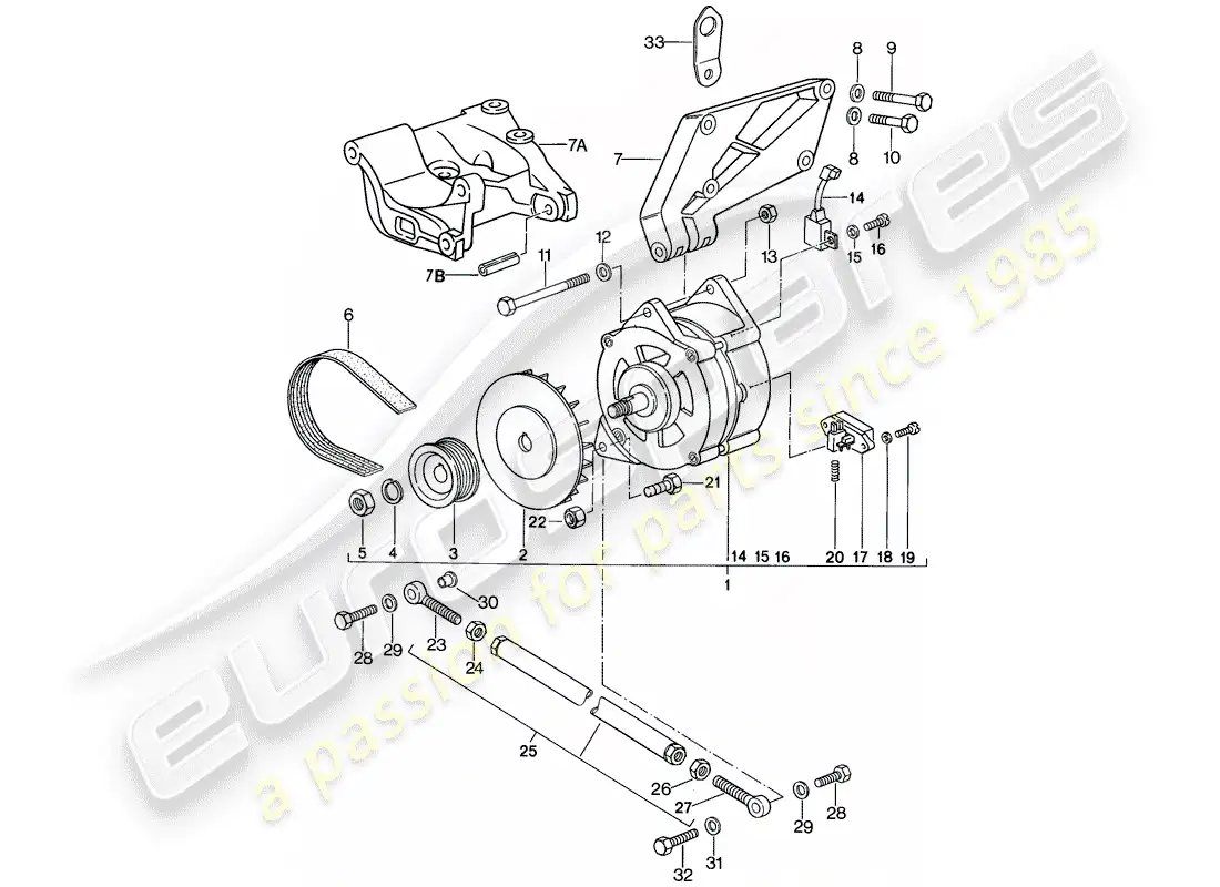 porsche 1986 (924s) alternator - with: - fasteners parts diagram