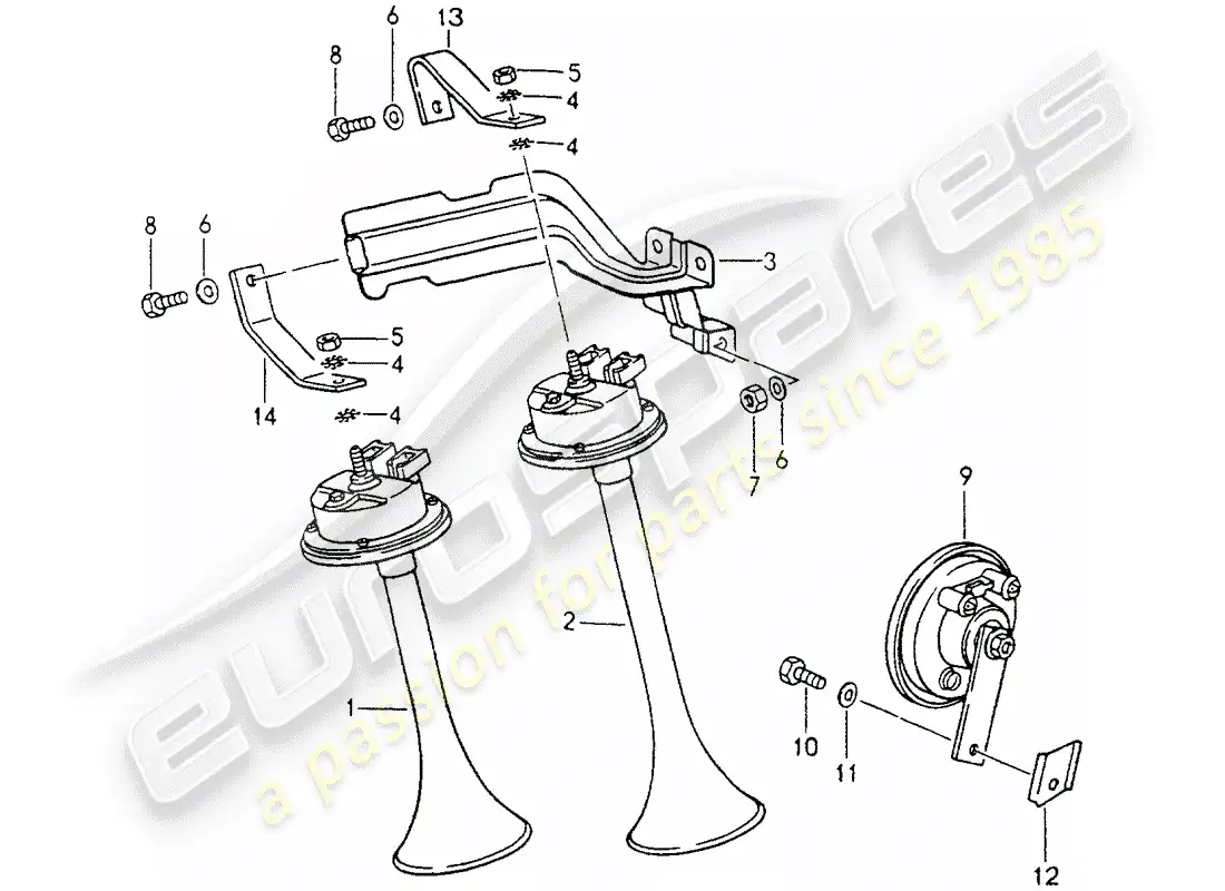 porsche 1991 (964) horn parts diagram