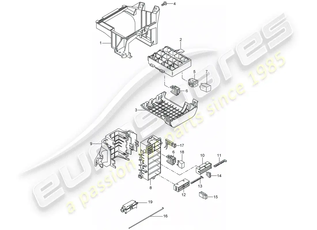 porsche 2007 (997-1 turbo / gt2) fuse box/relay plate parts diagram