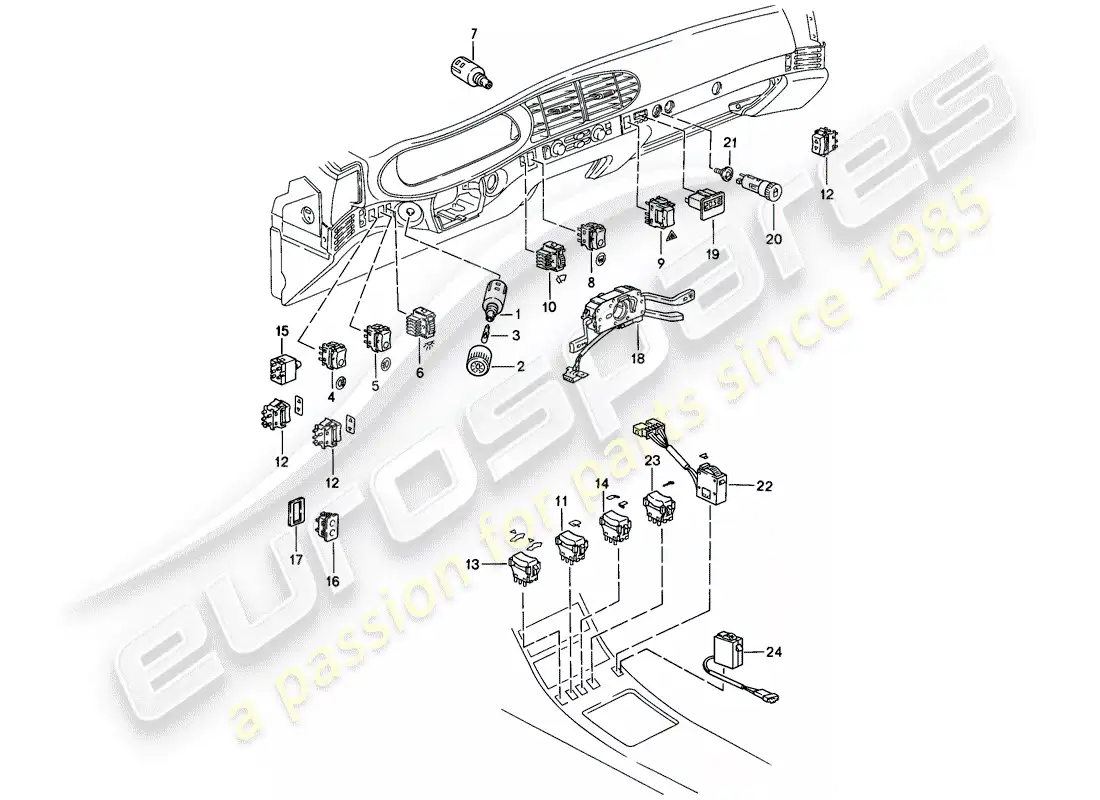 porsche 1986 (944) switch - steering column switch - clock parts diagram