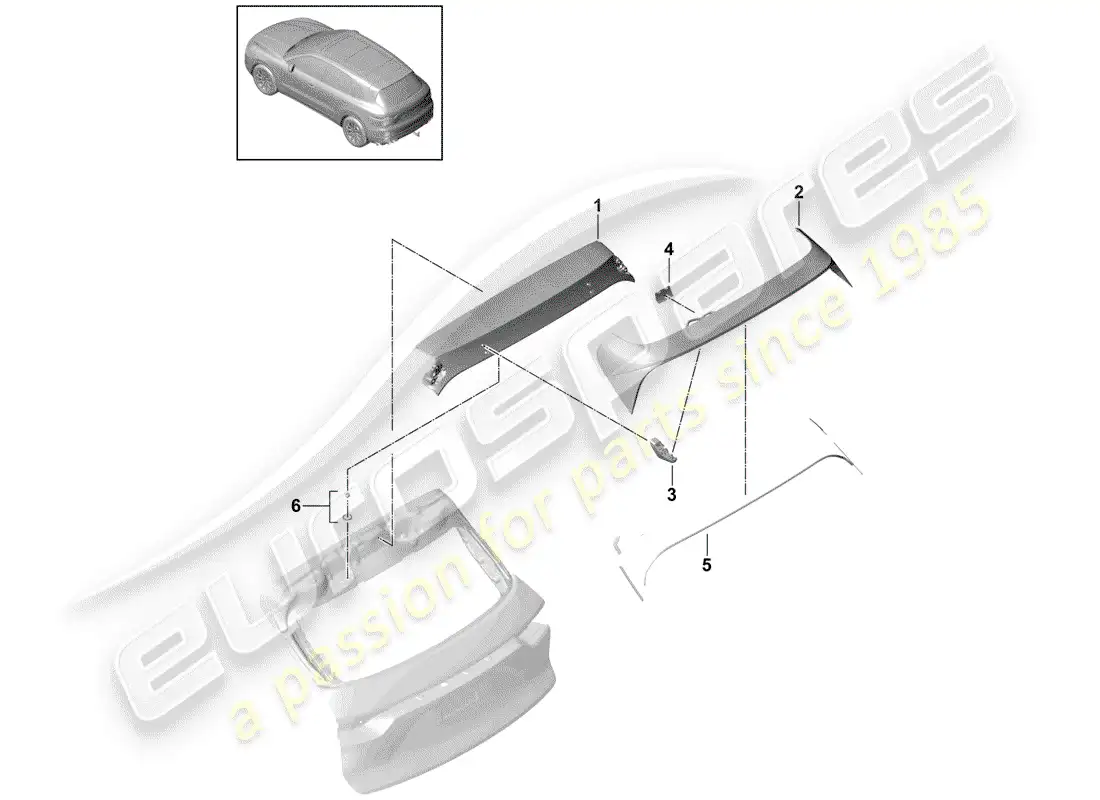 porsche 2018 (cayenne e3 9ya/9yb) rear spoiler parts diagram