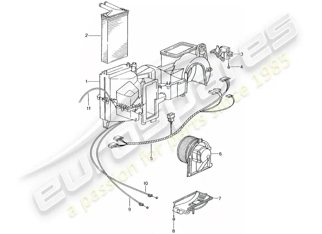 porsche 2005 (996 gt3) heater - single parts parts diagram