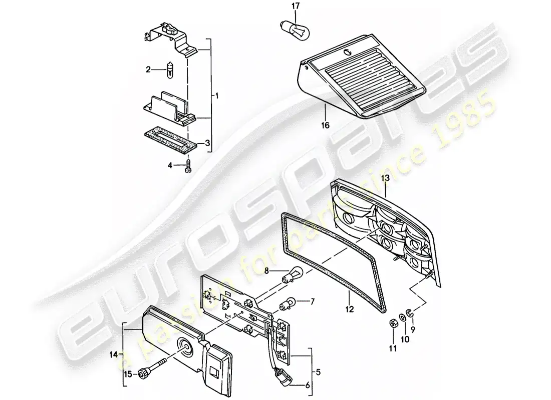 porsche 1986 (924s) license plate light - rear light parts diagram