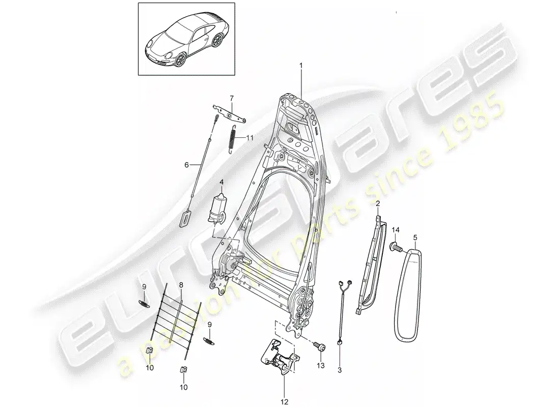 porsche 2009 (997-2) backrest frame parts diagram
