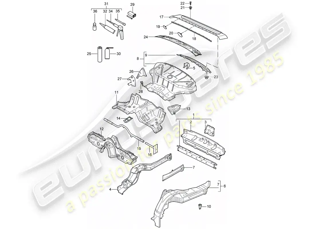 porsche 2009 997-2 turbo / gt2 rear end parts diagram