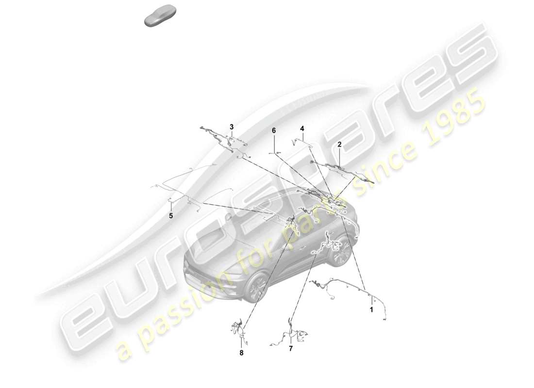 porsche 2025 (macan-e) wiring looms rear bumper rear spoiler rear lid moulded headliner wiring harness for anti-lock brakesystem -abs- part diagram