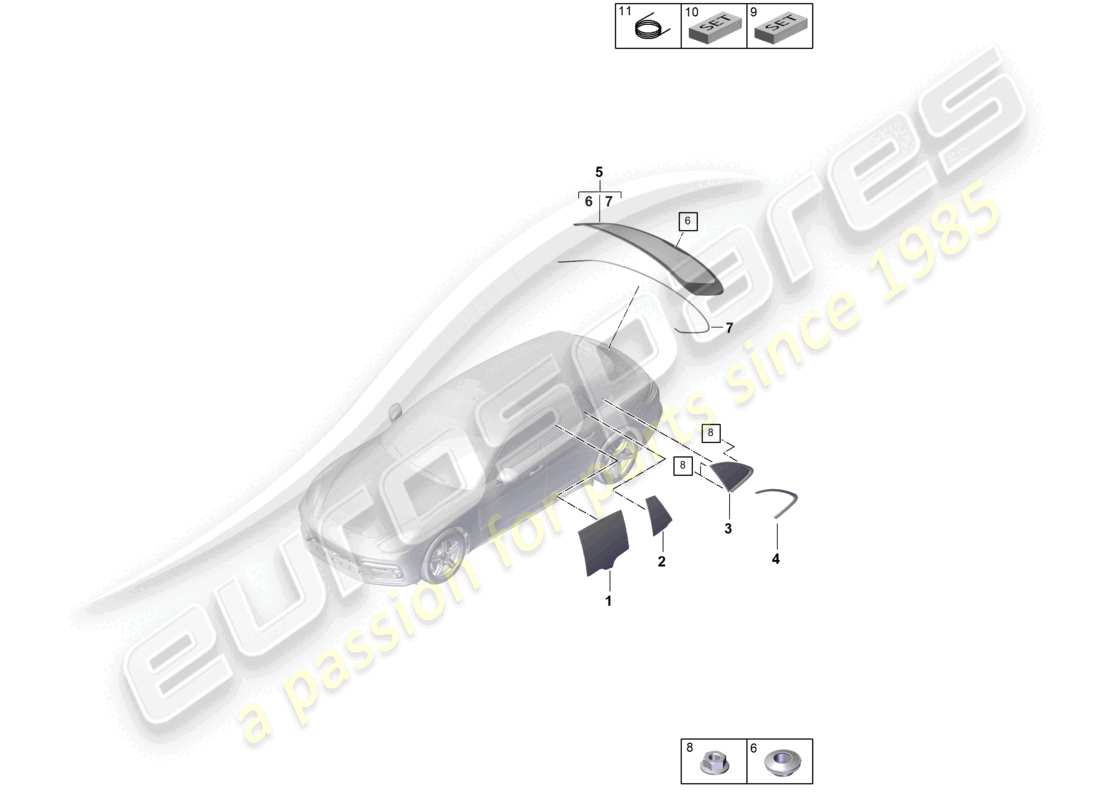 porsche 2021 (panamera 971-1) side window parts diagram