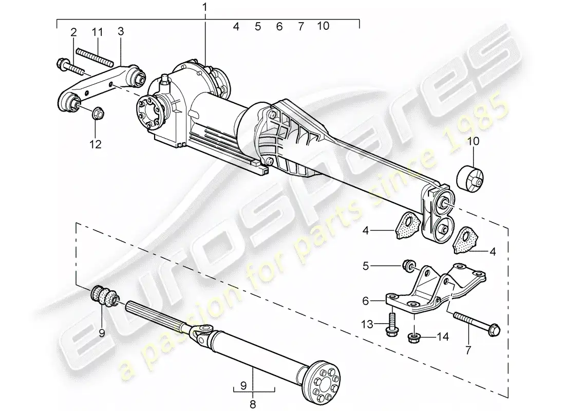 porsche 2005 (996 turbo / gt2) front axle differential - propeller shaft parts diagram