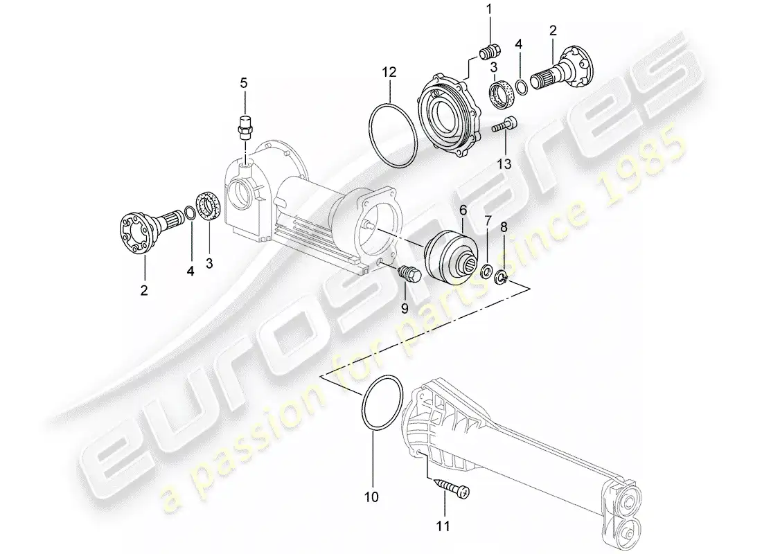 porsche 2005 (996 turbo / gt2) front axle differential parts diagram