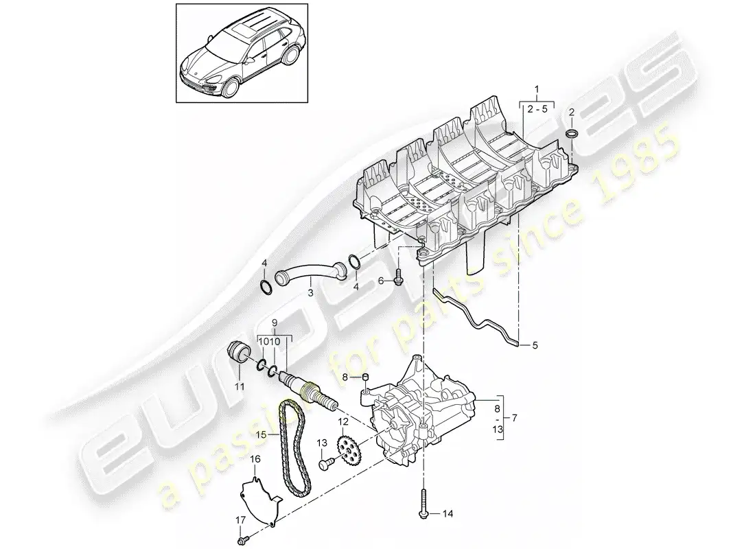 porsche 2014 (cayenne e2 92a) oil baffle plate part diagram