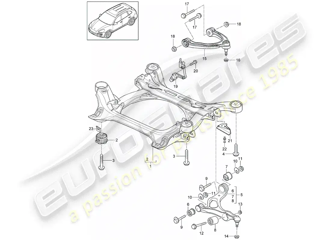 porsche 2014 (cayenne e2 92a) sub-frame part diagram
