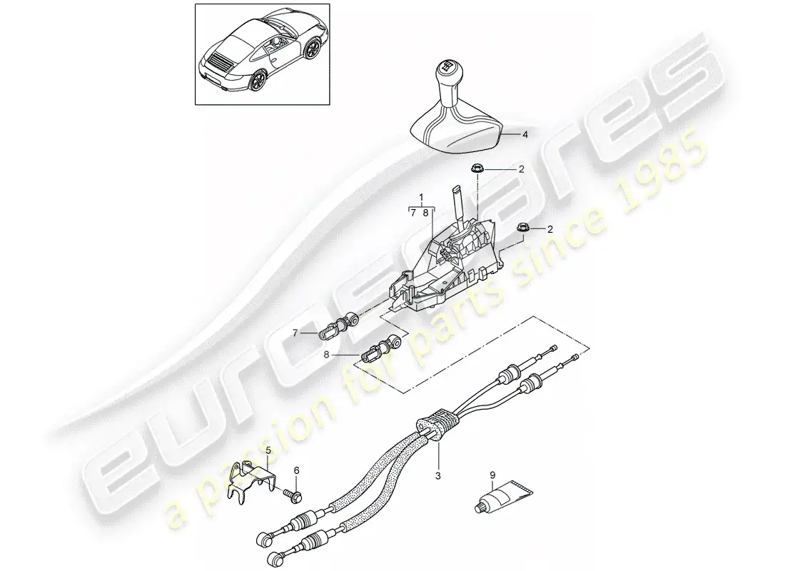 porsche 2009 (997-2) transmission control parts diagram