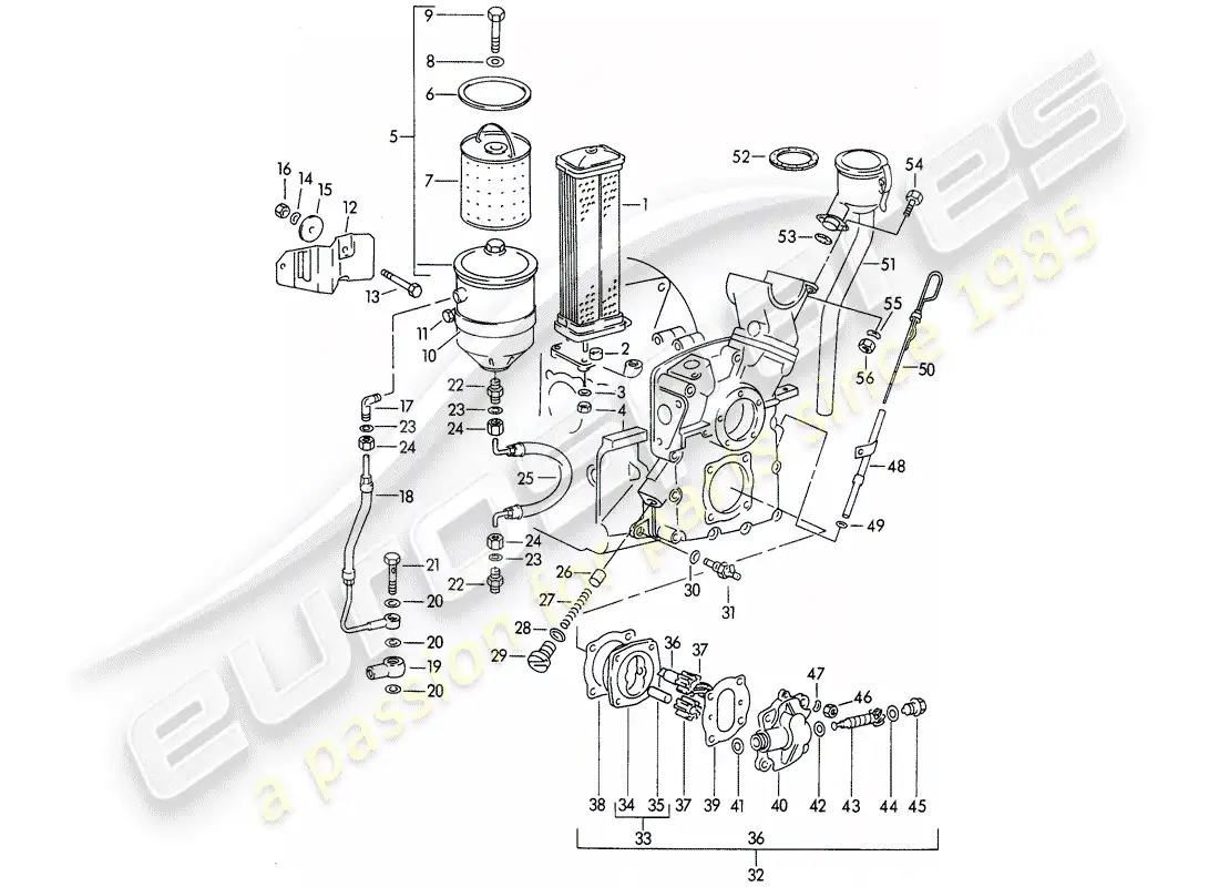porsche 1952 (356/356a) engine lubrication - m >> 67 000 - m >> 81 200 parts diagram