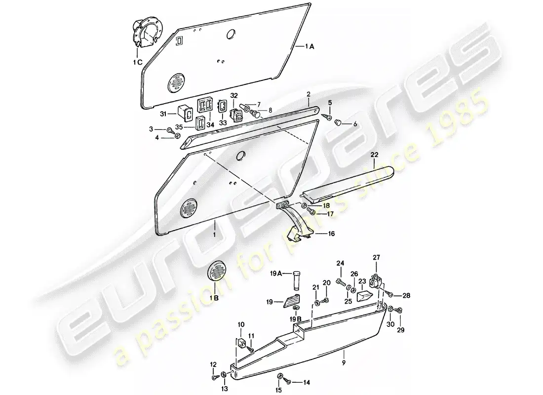 porsche 1981 (911) interior equipment - doors parts diagram