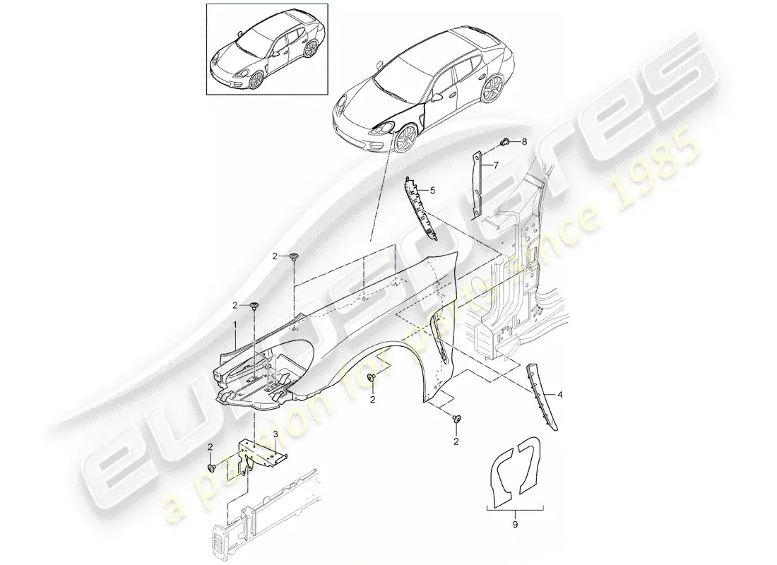 porsche 2014 (panamera 970) fender parts diagram