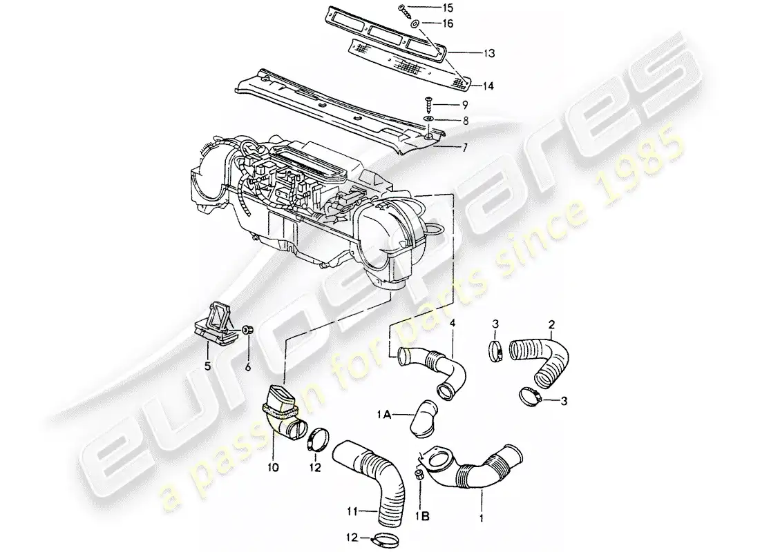 porsche 1989 (964) ventilation - heating system 1 parts diagram