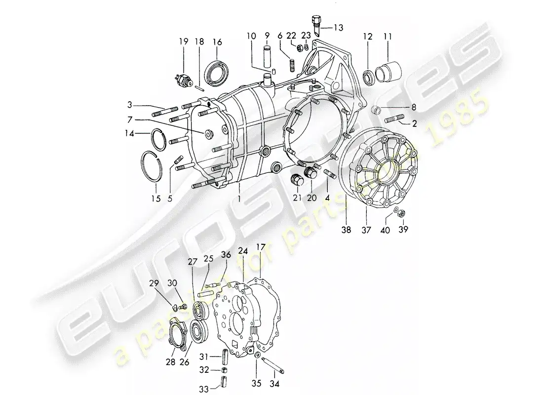 porsche 1968 (911/912) transmission case - sportomatic parts diagram