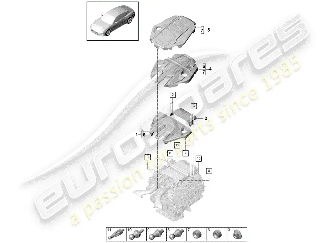 porsche 2019 (panamera 971-1) engine cover parts diagram