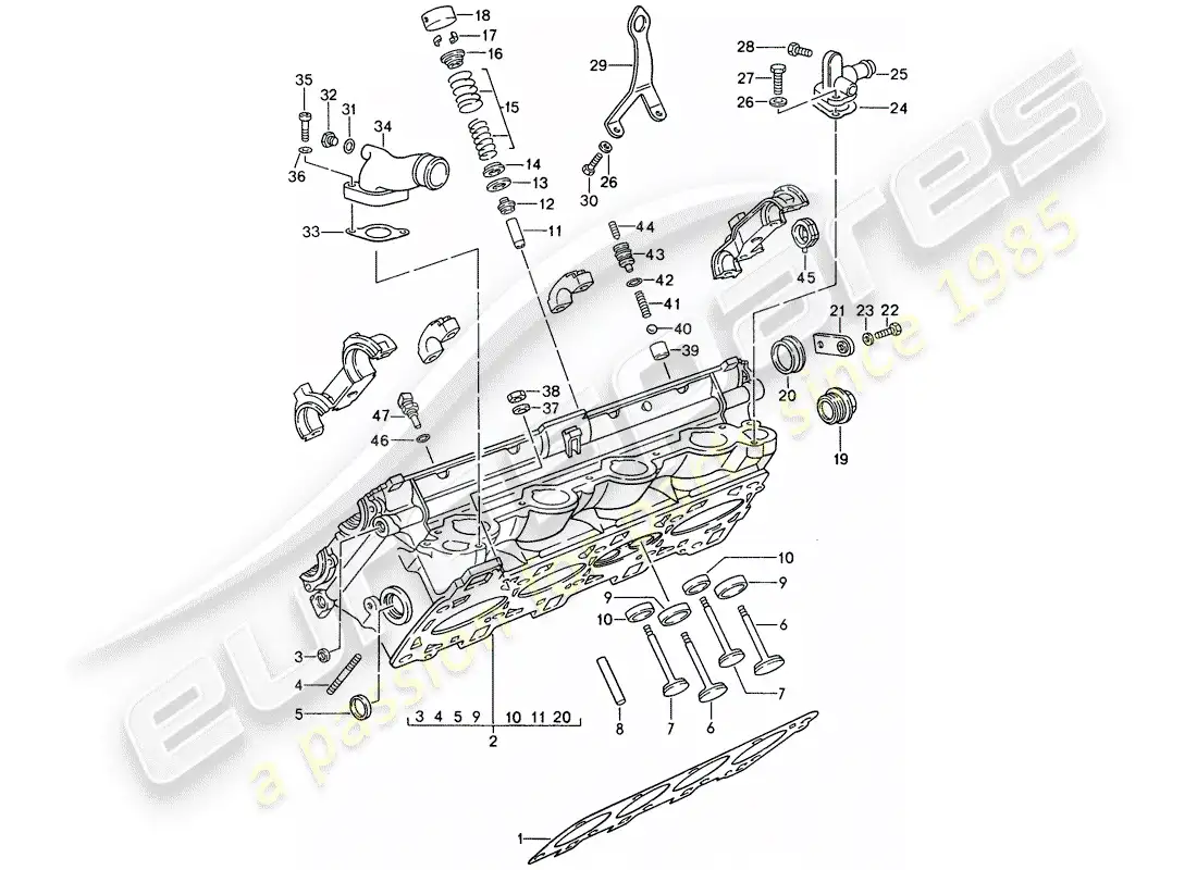 porsche 1994 (968) cylinder head - valves parts diagram