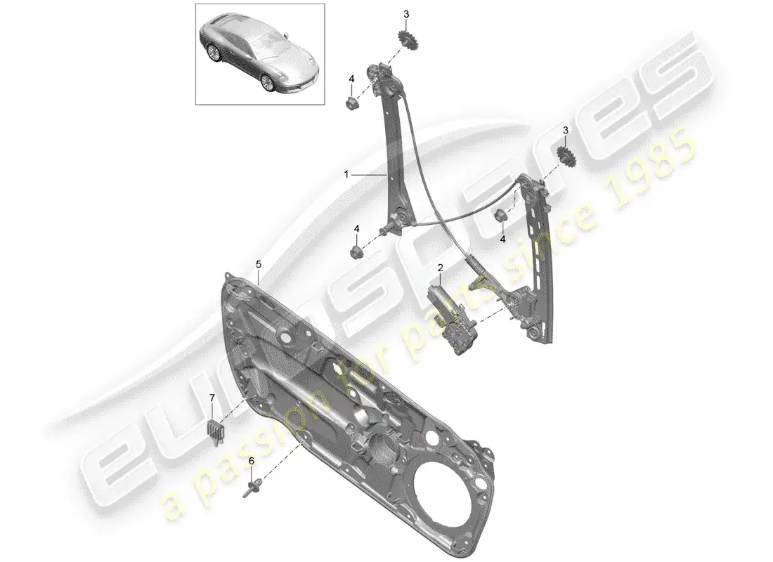 porsche 2017 (991-2) window regulator parts diagram