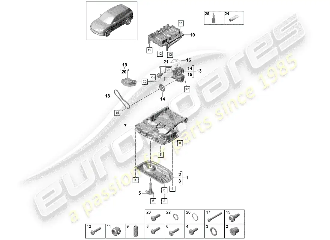 porsche 2020 (cayenne e3 9ya/9yb) oil-conducting housing part diagram