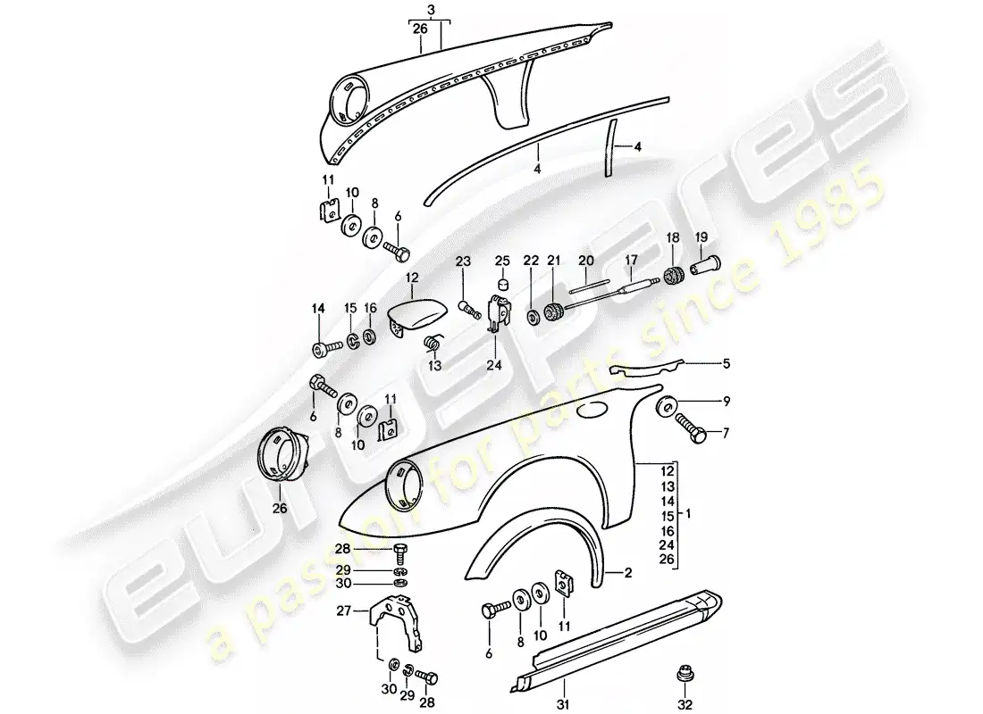 porsche 1984 (911) exterior panelling parts diagram