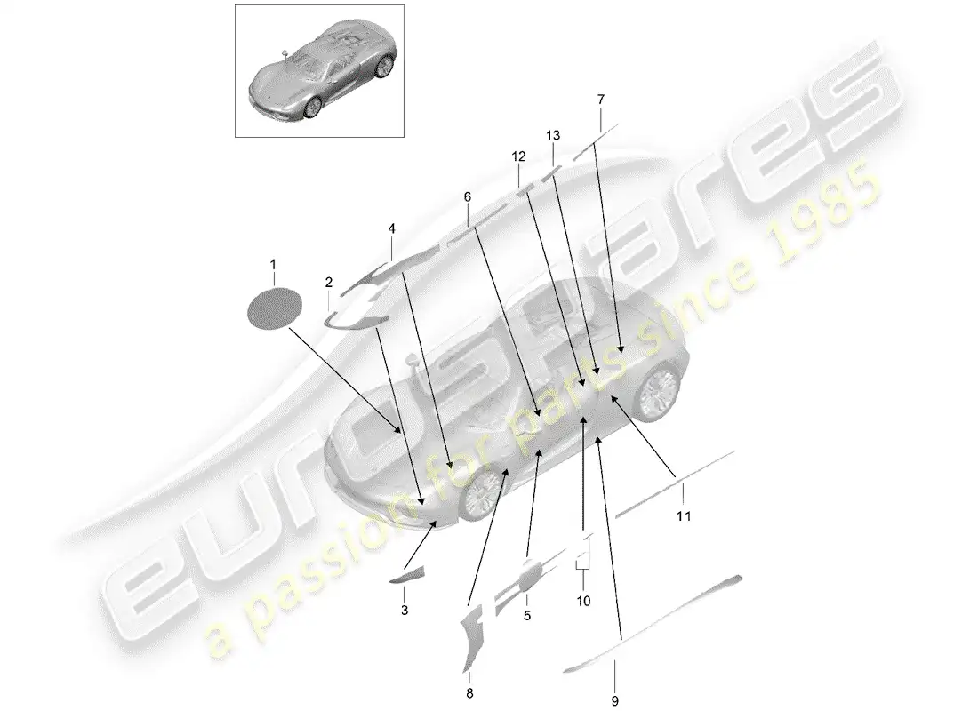 porsche 2015 (918 spyder) trim foil parts diagram