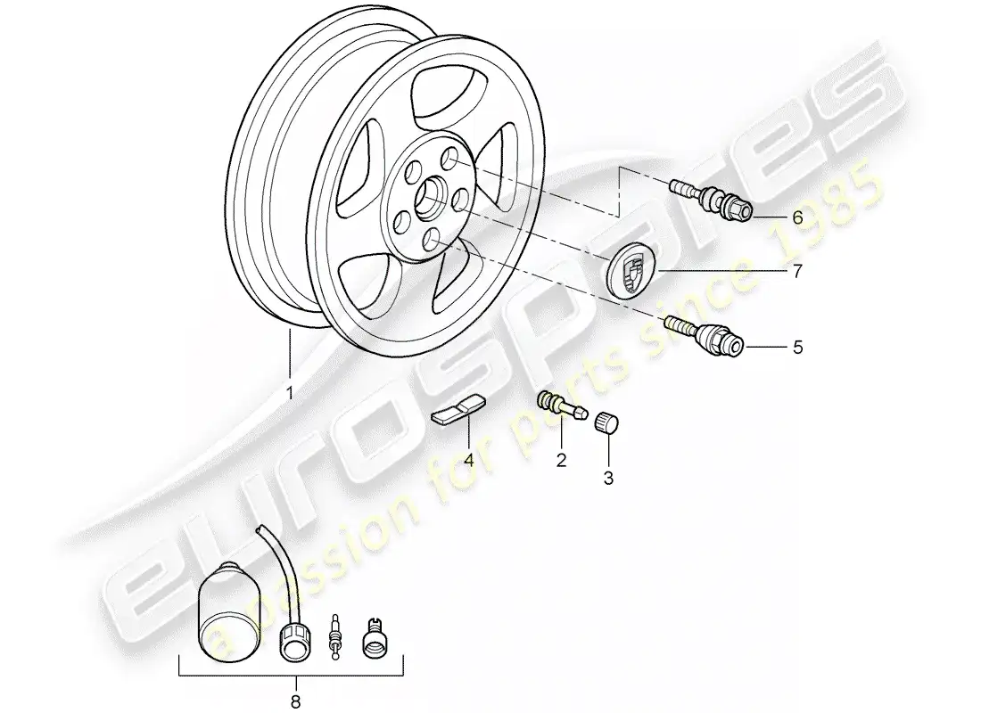 porsche 2007 (997-1 turbo / gt2) wheels parts diagram