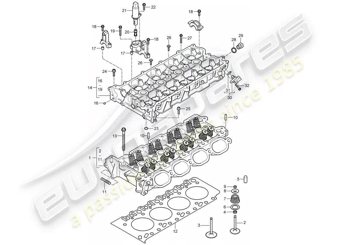 porsche 2005 (cayenne e1 9pa) cylinder head parts diagram