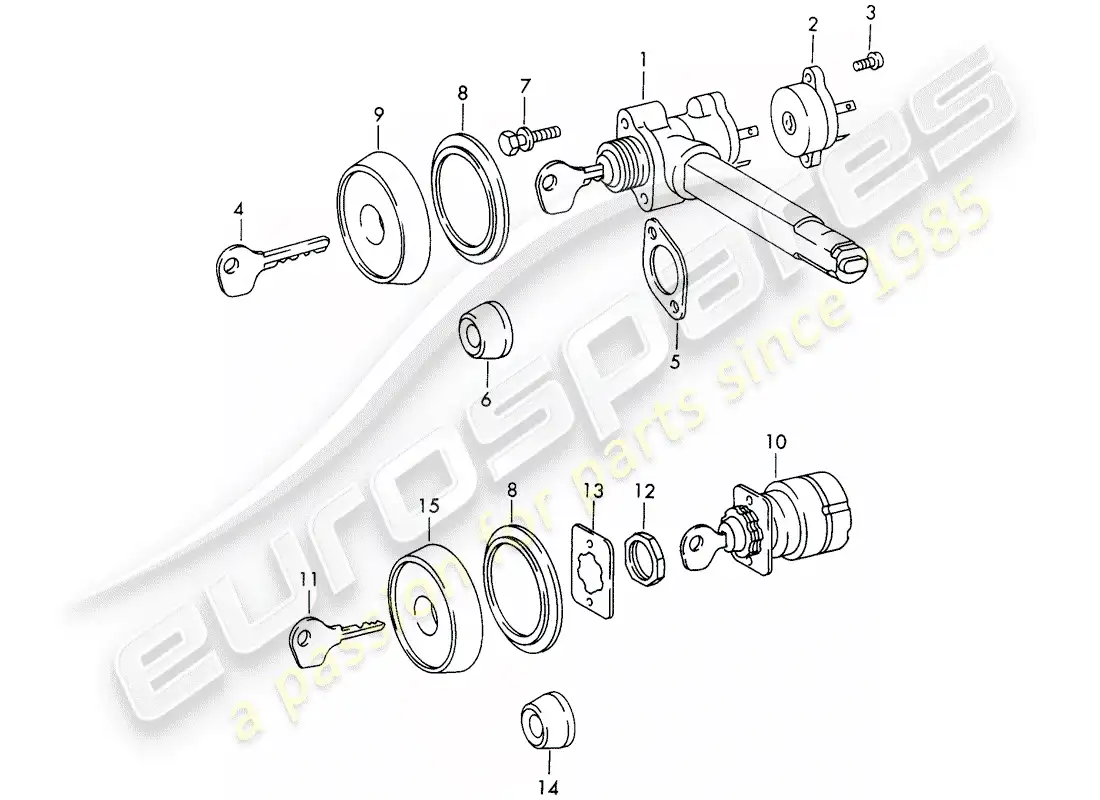 porsche 1967 (911/912) steering lock - ignition starter switch parts diagram