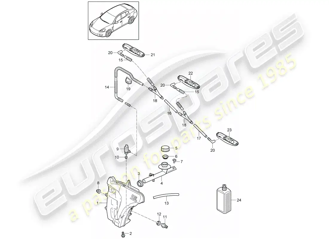 porsche 2014 (panamera 970) windshield washer unit parts diagram