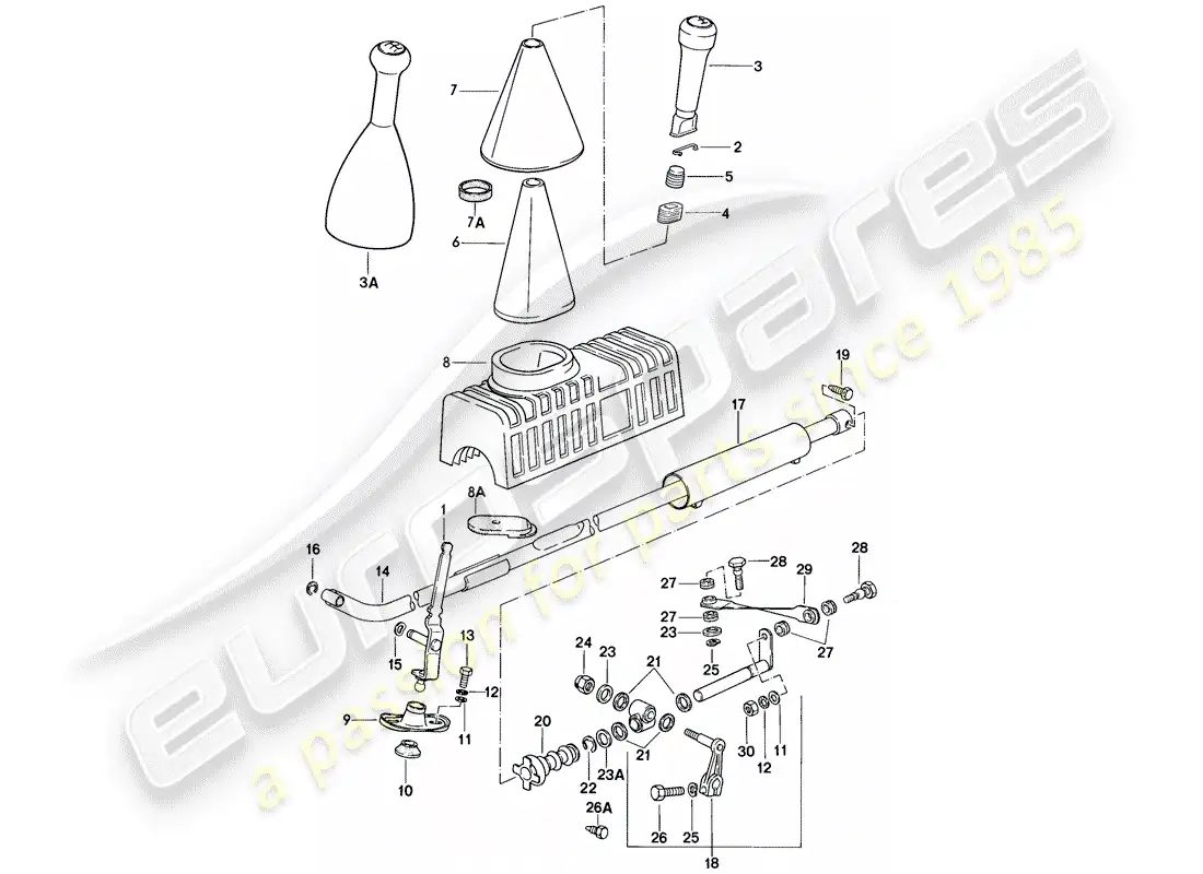 porsche 1988 (924s) shift mechanism - for - manual gearbox parts diagram