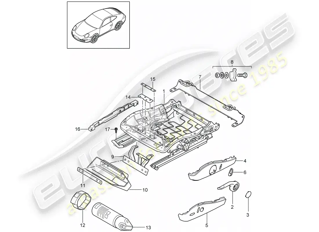 porsche 2009 (997-2) seat frame parts diagram